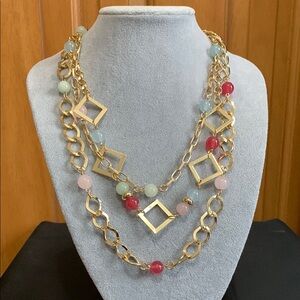 NWT Gold tone 3 strand multi color gemstone necklace